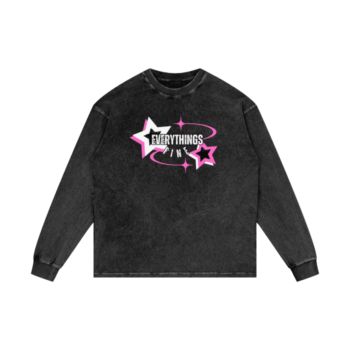 Star Power Acid Wash Oversize Long Sleeve T-Shirt - Everything's Fine