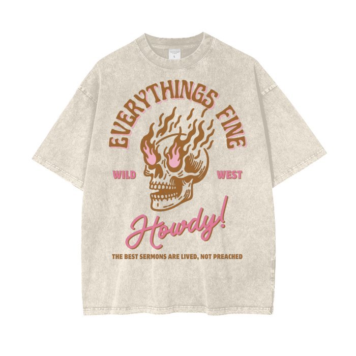 Howdy! Acid Wash Oversize T-Shirt - Everything's Fine